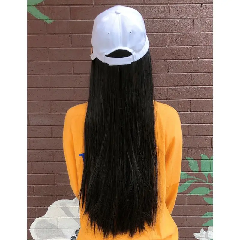 Women Girl Wig Hat Baseball Cap with Synthetic Hair Extension Long Straight Wigs
