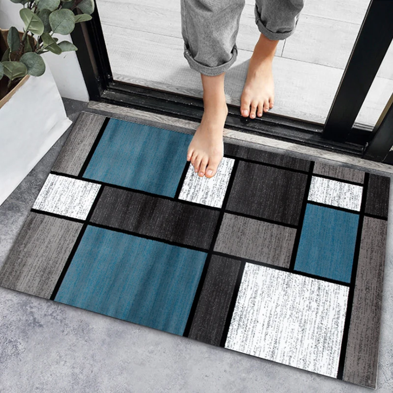 

Blue Carpets For Living Room Nordic Style Home Customize Rug White And Gray Geometric Pattern Floor Mat Non Slip Pad