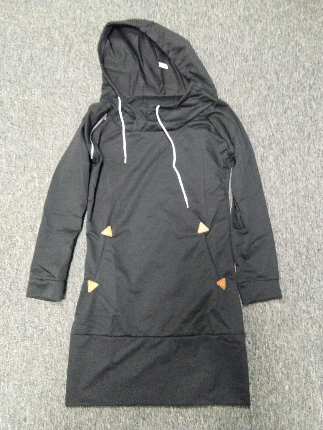 

Explosion style solid color women's fashion hooded high neck long sleeve stitching pockets comfortable thin ladies sweater dress