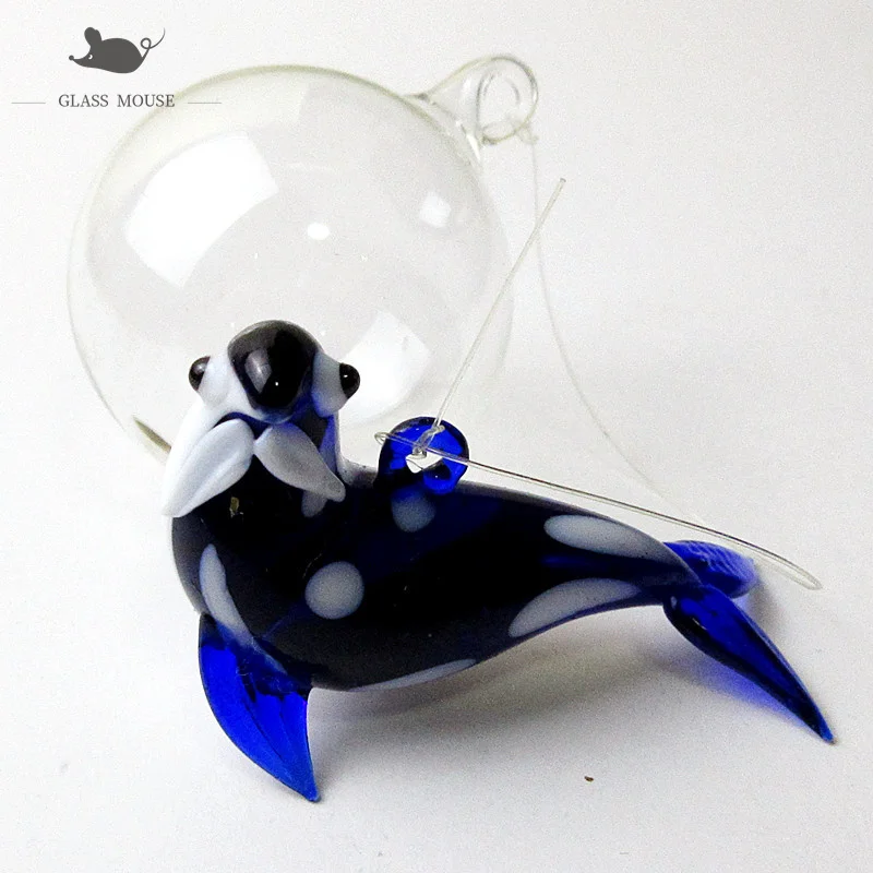 

Custom colorful Handmade Murano glass Sea lion statue ornament Pendant Home Aquarium fish tank decor Mini marine animal Figurine