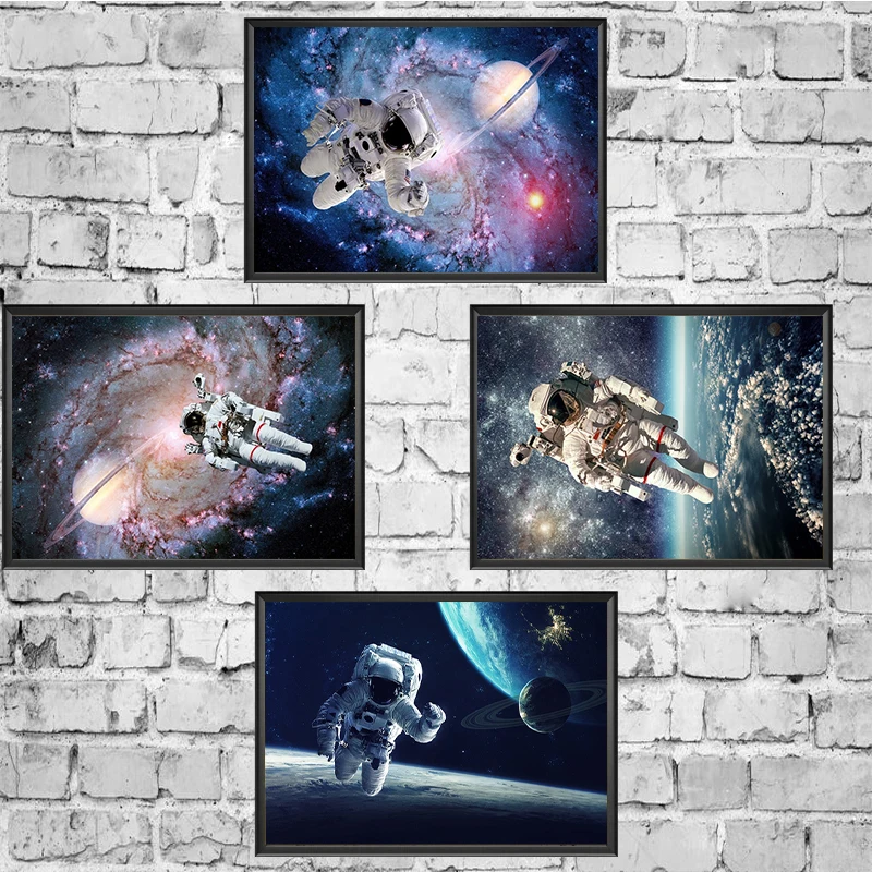

Canvas Painting Picture Astronaut Printed Poster Planet Earth Moon As Home Decoration Living Room Modern Art Satellite Frameless