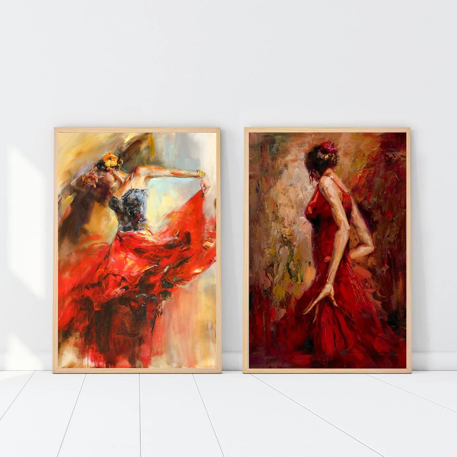 

Abstract Dancing Ballerina Girl Oil Painting Canvas Art Prints Dressed Red Dress Scandinavian Wall Pictures For Hoom Decoration