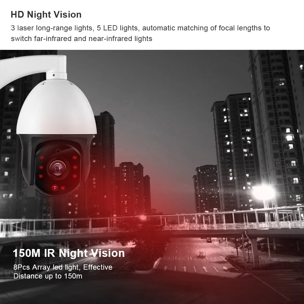 H.265 1080P 360 18X зум PTZ IP камера наружного видеонаблюдения Водонепроницаемая P2P 150 м