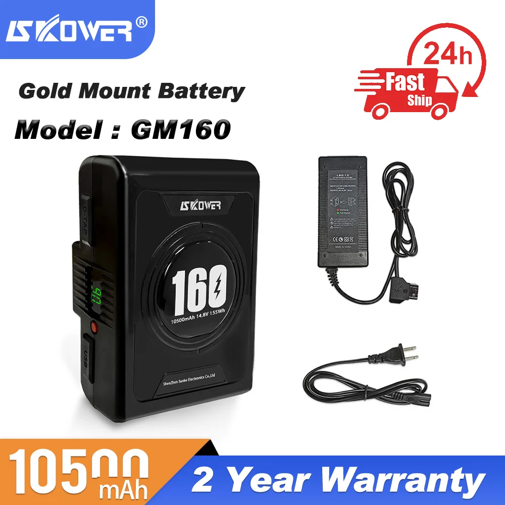 

Skower 14.8V 155Wh Gold Mount Battery With D-Tap & USB 5V Output For DSLR Camera Camcorder Broadcast LED Video Light 10500mAh