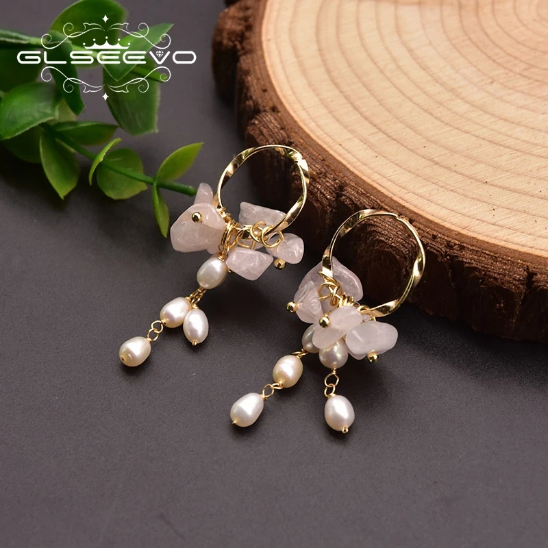 GLSEEVO натуральный серьги с розовыми кристаллами женский свадебный подарок