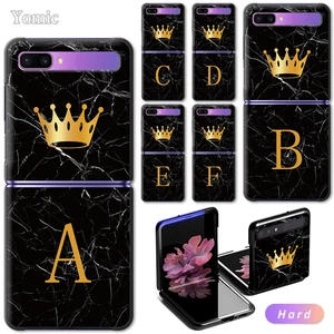 gold crown letter capa for samsung galaxy z flip 6 7 black hard queen phone case cover zflip 5g pc segmented protect coque sac free global shipping