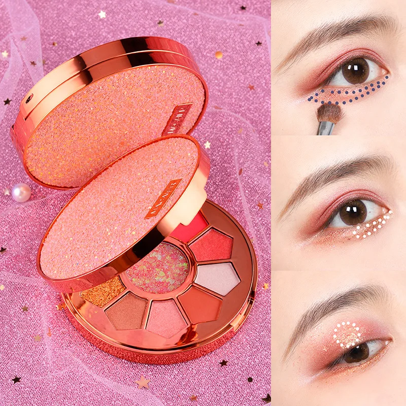 Макияж Блеск Тени для век Палитра 11 цветов розовые Порошковые тени водостойкая