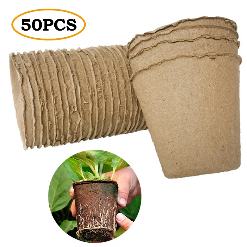 

50 шт. горшки для детской комнаты, биоразлагаемые экологически чистые круглые горшки из целлюлозы, садоводство, рост растений, цветов, овощей