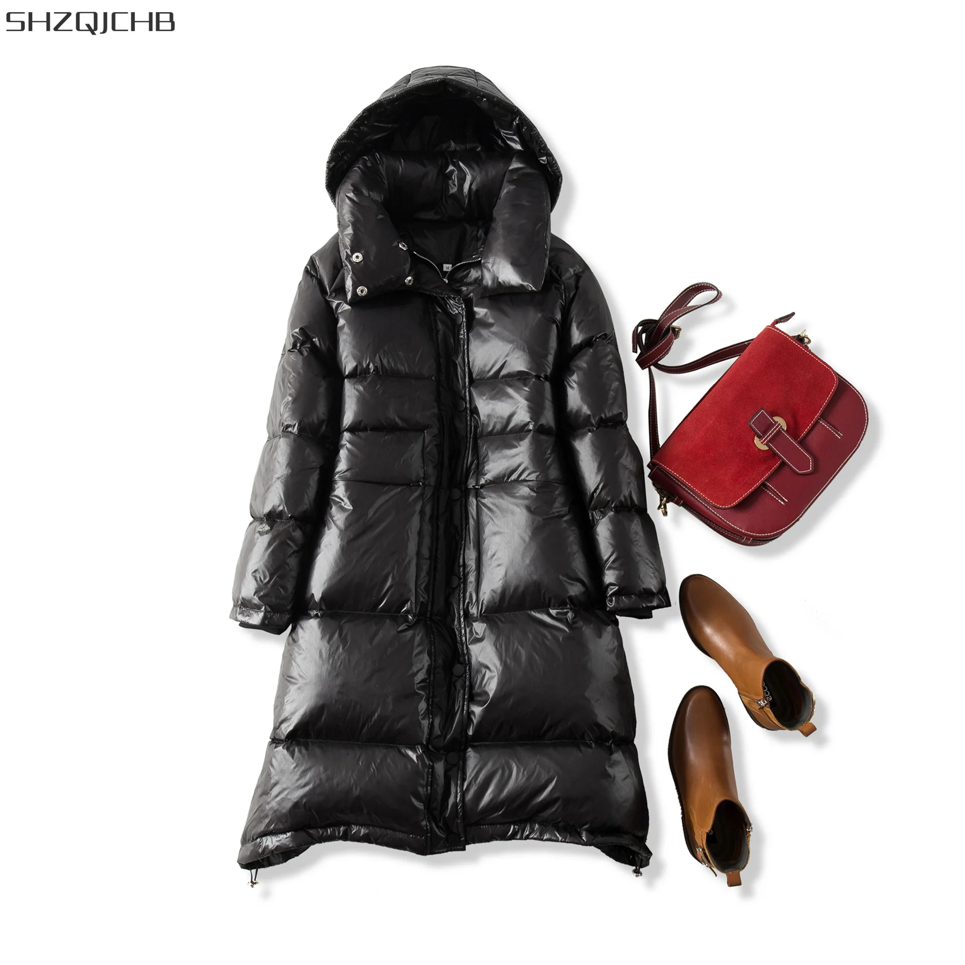 

SHZQ 2021 брендовая зимняя куртка на белом утином пуху, Женская длинная парка, толстый теплый пуховик, женская верхняя одежда, куртка на зиму ...