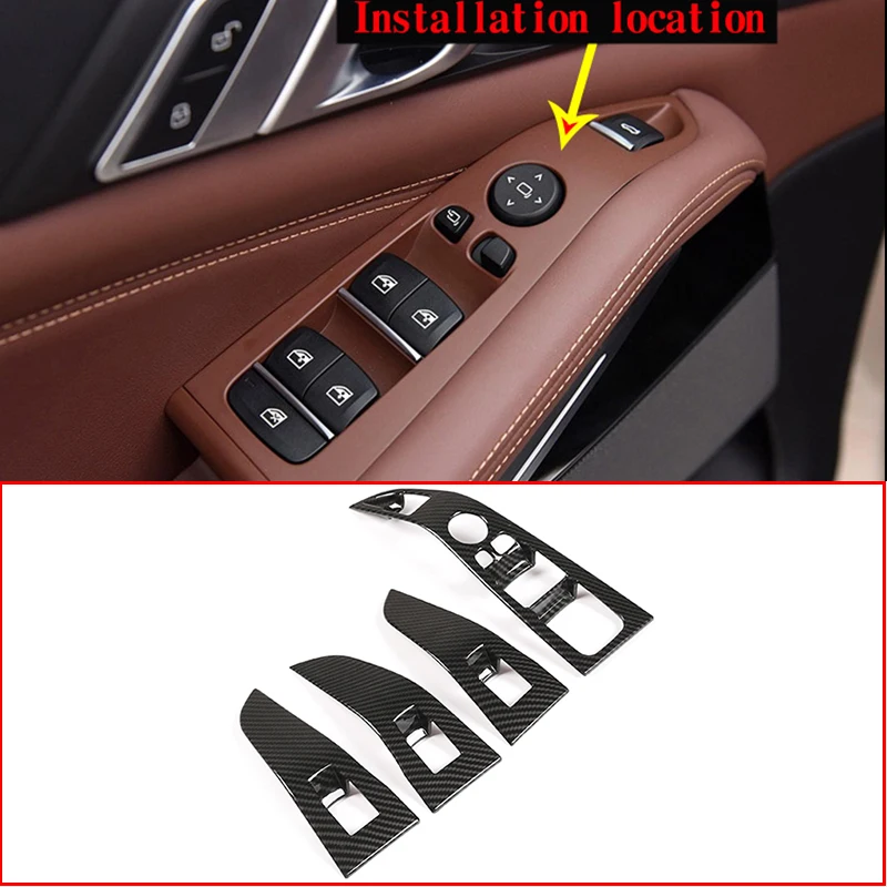 

4 Pcs Left Hand Drive For BMW X5 G05 X7 G07 2019 Carbon Fiber ABS Chrome Car Window Lift Button Frame Trim Car Accessories