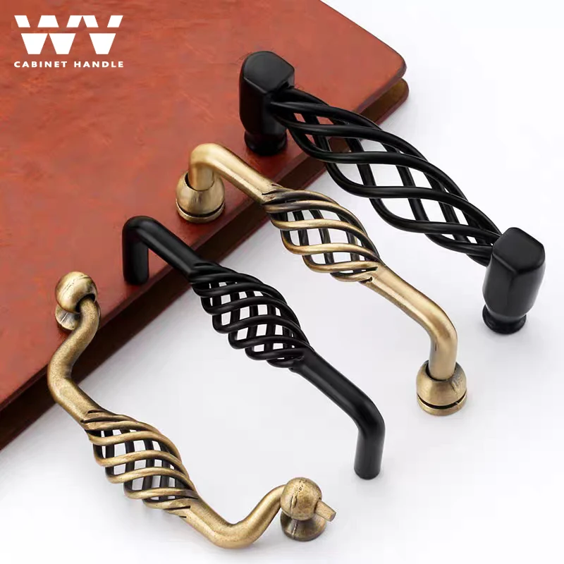 WV винтажные ручки шкафа пустотелая клетка античная бронза черный шкаф для