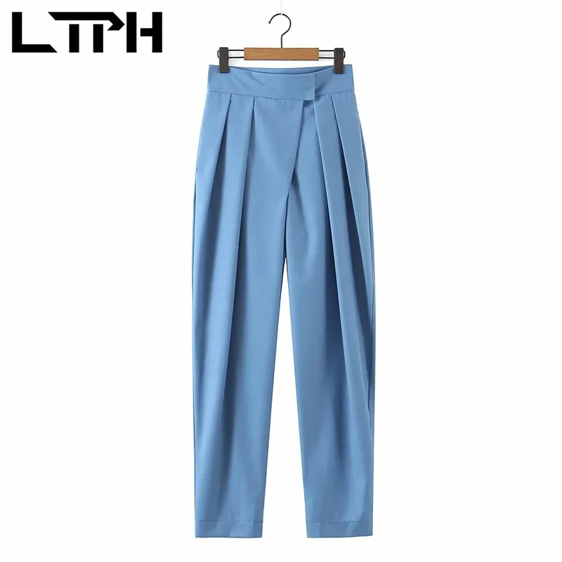 LTPH-Pantalones vintage de cintura alta para mujer, pantalón holgado e informal, con pliegues, mopa, diseño a la moda, nuevo, primavera 2021