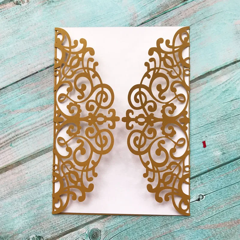 

20pcs Free Shipping Laser Cut Blue Gold Elegant Pattern West Classic Door Style Wedding invitations Card Invitation FRI-518