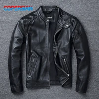 Top Layer Cowhide Slim Fit Stand Collar Motorcycle Suit Men's Leather Jacket  Soft Cowhide Large Size Jacket Fashion
