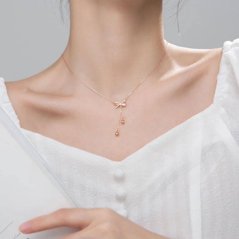 Ожерелье из стерлингового серебра S925 пробы с инкрустированным цирконием в форме