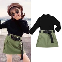 toddler kids baby girls clothes long sleeve knitted t shirts topsbuckle a line skirts belt outfit tracksuits 1 6 years