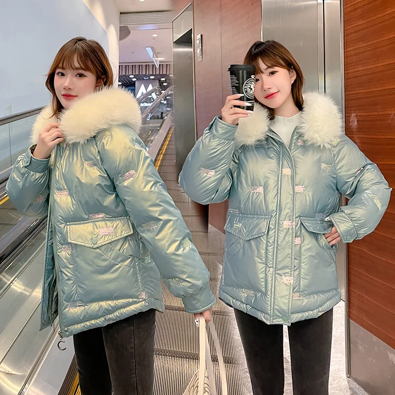 Winter Coat Jacket Women The New Glossy Short Bread Service Korean Version Hooded Loose