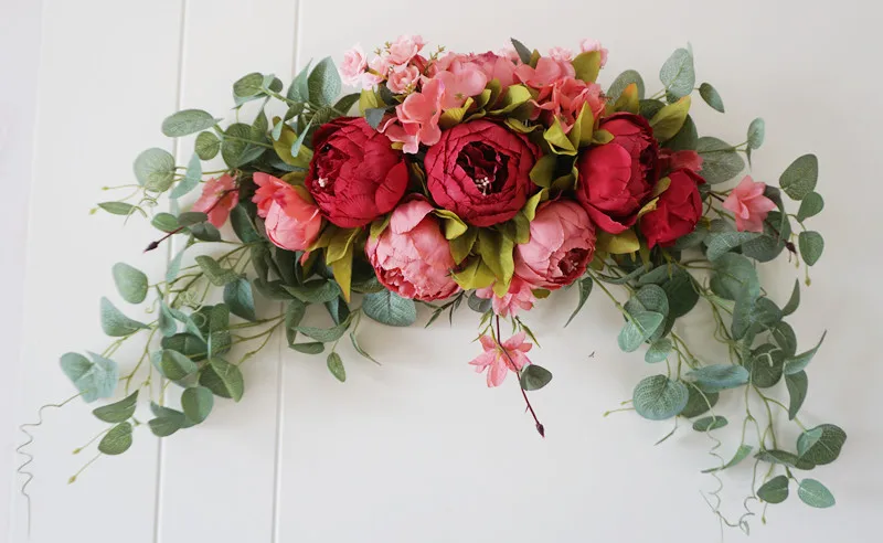 Искусственный Пион Роза цветок венок гирлянда стул спинка Окно Зеркало стена