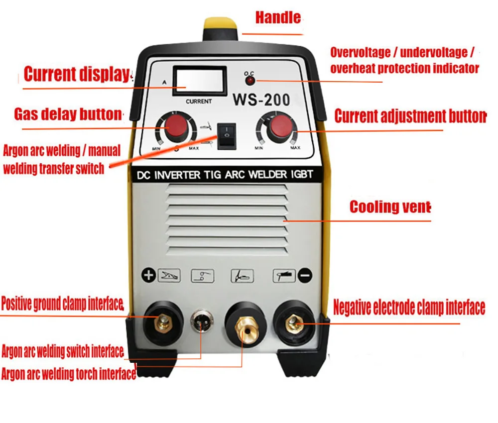 TIG200 Pluse 200 Amps ARC TIG Pulse Сварка многофункциональное устройство TIG200P портативный