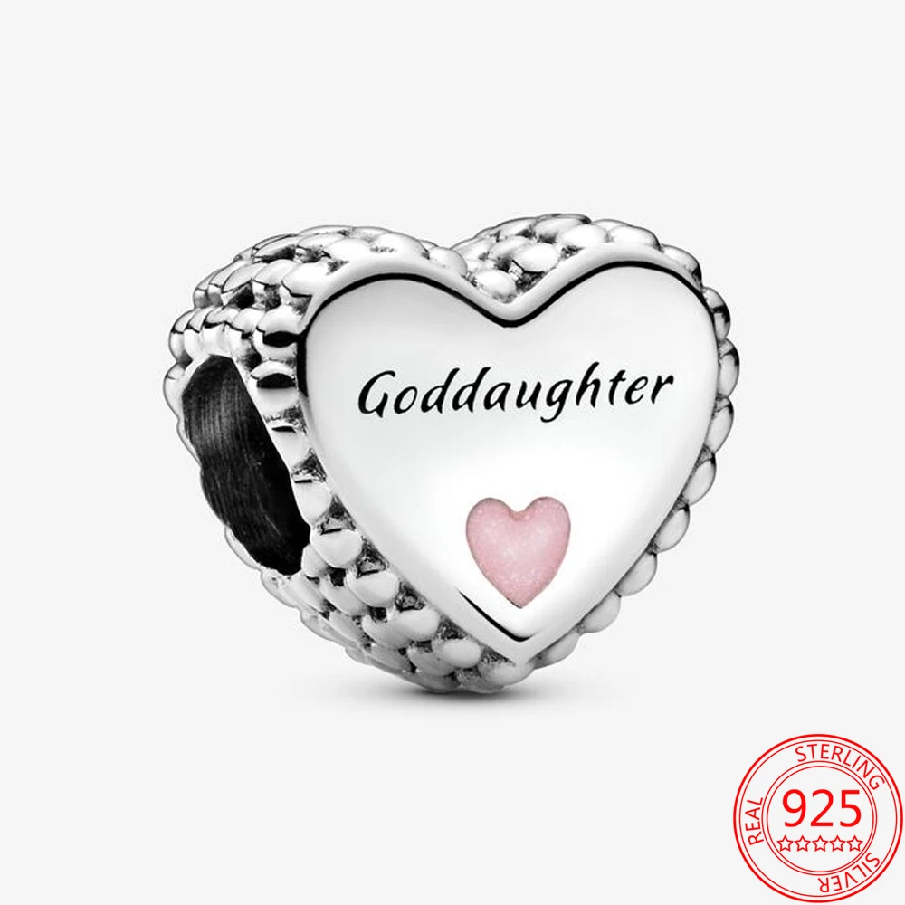 

New Authentic 925 Sterling Silver Goddaughter Heart Charm Beads Women Festival Jewelry Gift Fit Original Pandora Bracelet&Bangle