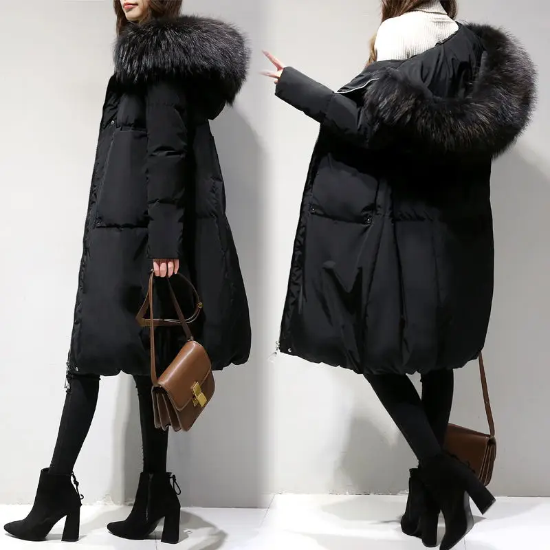 2019 Winter Women Loose Thick Warm Jacket Female Faux Fur Collar Hooded Down Cotton Coat Parkas Outwear | Женская одежда