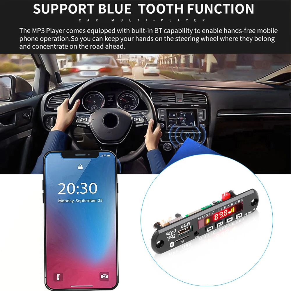 Bluetooth аудио модуль MP3-плеер 12 в автомобильный радиоприемник V5.0 Громкая связь