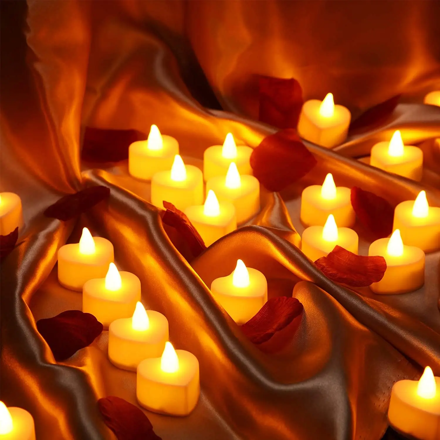 Decoraciones rom&aacute;nticas de noche especial de 1000 piezas, p&eacute;talo de Rosa Artificial con 24 piezas, coraz&oacute;n rom&aacute;ntico, vela LED sin llama para el D&iacute;a de San Valent&iacute;n-2