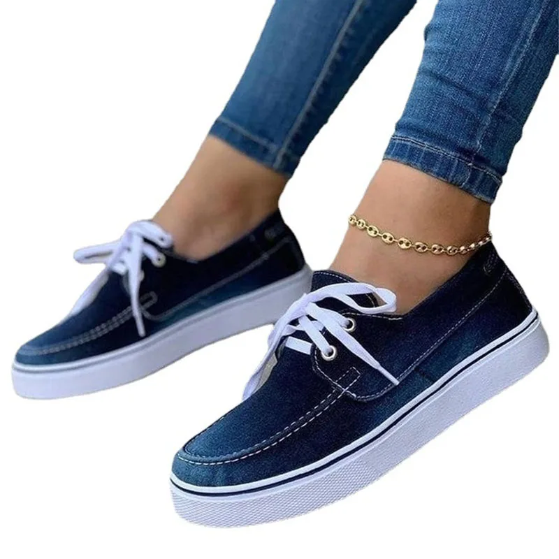 

Женские джинсовые кроссовки, сезон лето-осень 2021, Женская Повседневная холщовая обувь на шнуровке и вулканизированной подошве, Женская Удо...