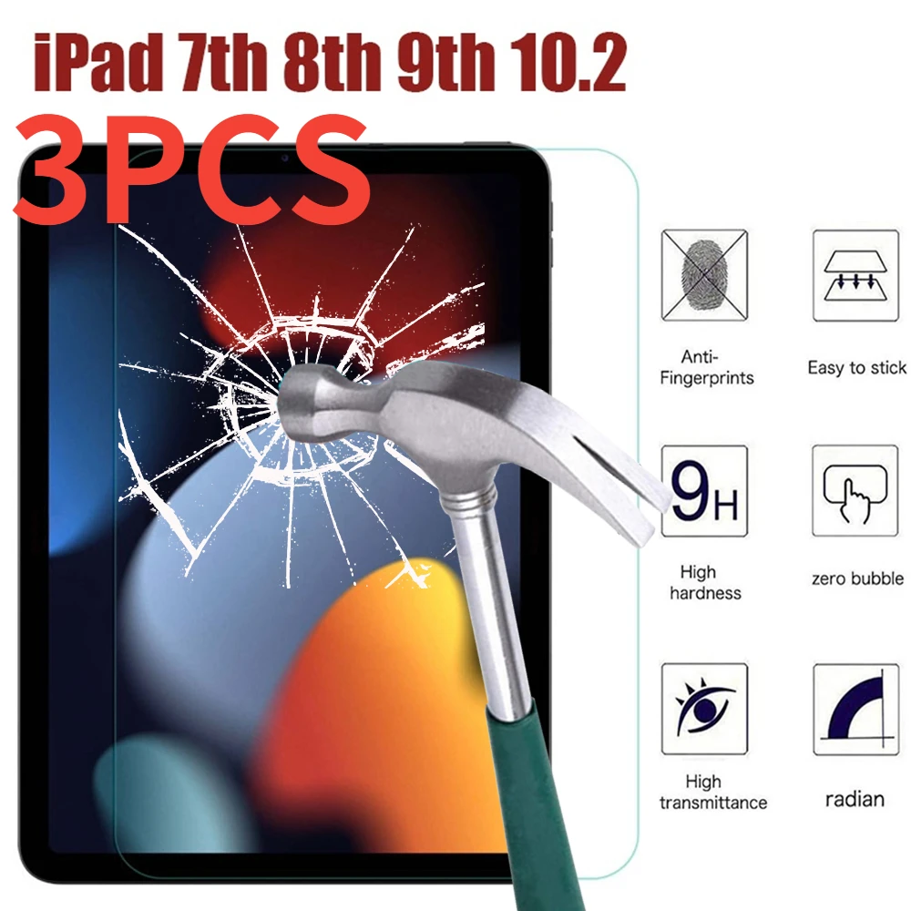 

3PCS Tablet Tempered Glass For Apple iPad 9th 8th 7th Generation A2603 A2604 Cover Screen Protector For iPad 10.2 2019 2020 2021