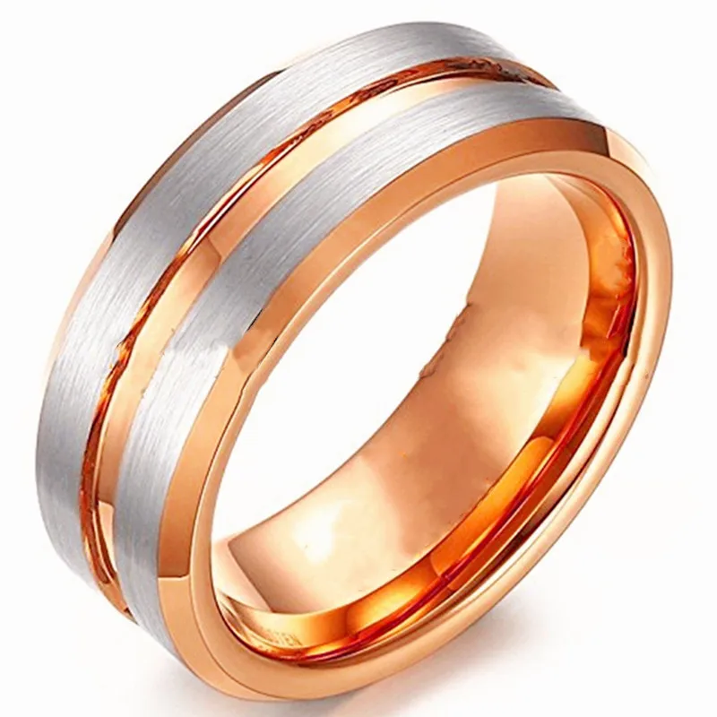

8mm rose gold stainless steel men's ring fashion groove bevel ring creative jewelry accessories