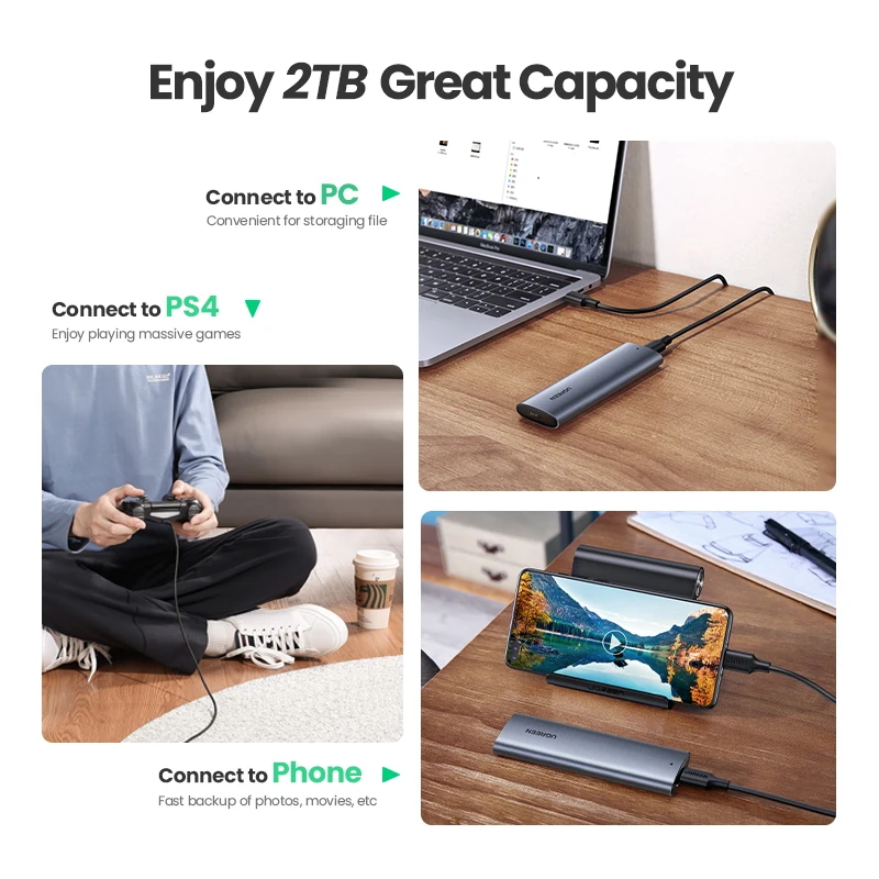 Чехол SSD Ugreen 10 Гбит/с NVMe NGFF M2 Для PCIe SATA к USB чехол для внешнего жесткого диска M-Key &
