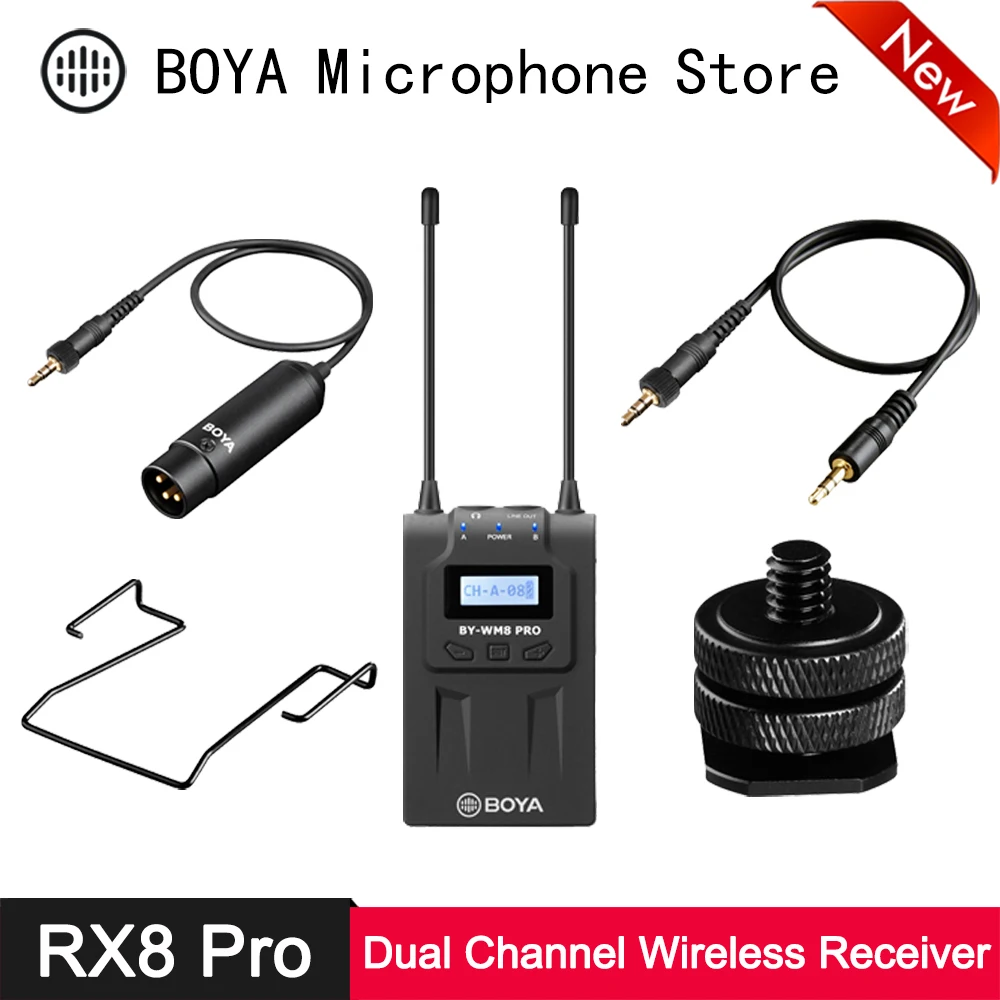 BOYA через двухканальный сигнал Беспроводной ресивером UHF 48 каналов поясной для