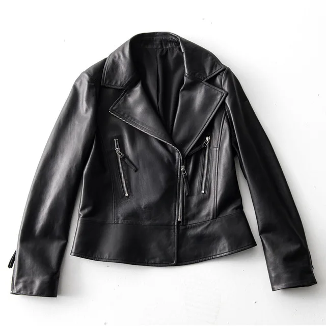 

Natural Lambskin Sheepskin Coat Real Genuine Leather Jacket Women Motorcycle Biker Gothic Plus Size Oversize Autumn Winter 2020