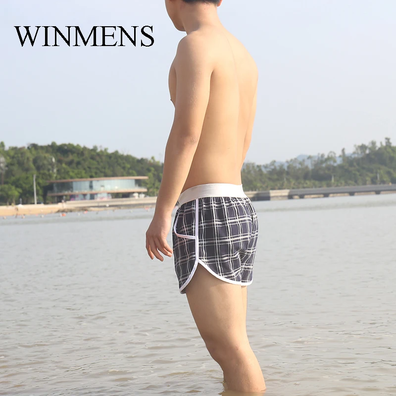 Men's Arrow Pants Pocket Underwear WOXUAN Brand Colorful Plaid Casual Man Boxer Shorts Big Pouch Inside Gay Comfortable Trunks