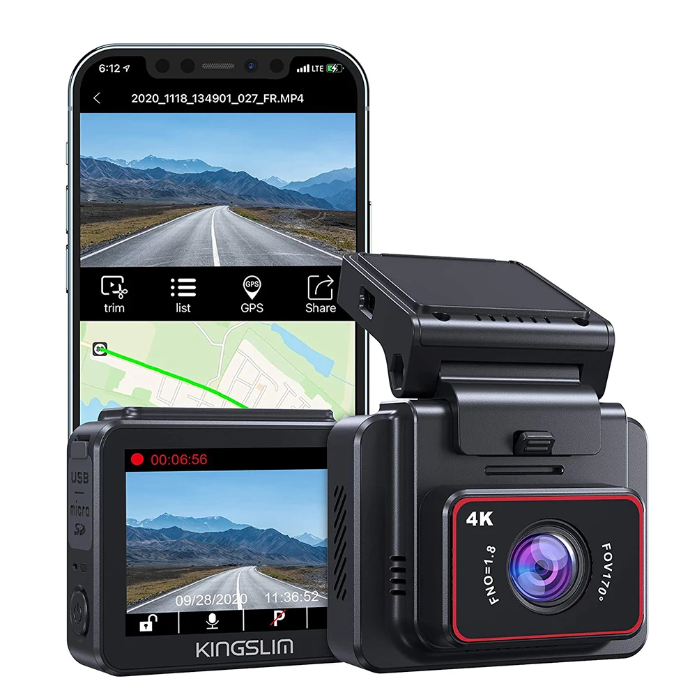 

KingslimD5 4K видеорегистратор с двойным объективом WiFi GPS Full HD 1080P Автомобильный цифровой видеорегистратор, видеорегистратор с ночным видением, а...