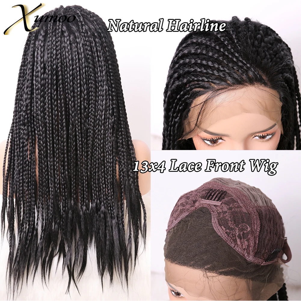

Xumoo Box Braided Synthetic Wig Heat Resistant Fiber Hair Black Lace Front Wigs For Black Women Cosplay Lace Wig With Baby Hair
