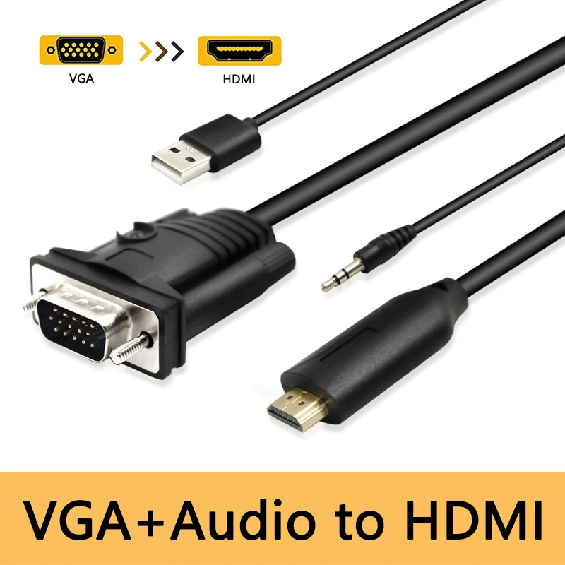 VGA мужчина к HDMI Мужской адаптер конвертер кабель с 3 5 мм аудио выход 1080P для ПК