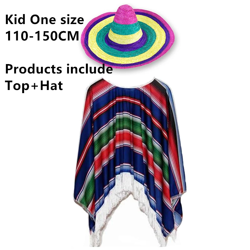Kid blue set Мексиканские вечерние костюмы для костюмированной вечеринки, традиционная мексиканская одежда, костюмы на Хэллоуин для взрослых, детские Топы+ шапка - Цвет: Kid blue set