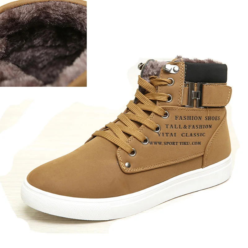 khaki Fur Мужские кроссовки; коллекция года; сезон осень-зима; Теплая мужская обувь из матовой кожи с высоким берцем; повседневные мужские ботинки в стиле ретро; большие размеры 47 - Цвет: khaki Fur