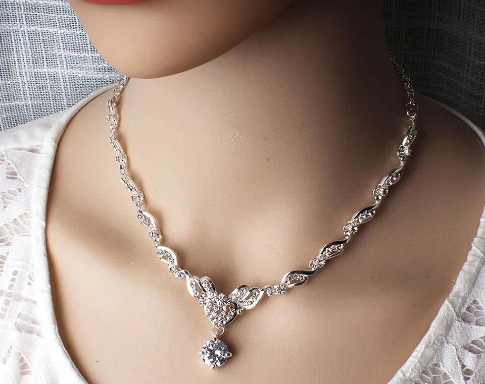 

Fashion Crystal Bridal Jewelry Set Silver Color Rhinestone Party Necklace Set Ms. Wedding Jewelry Dropshipping