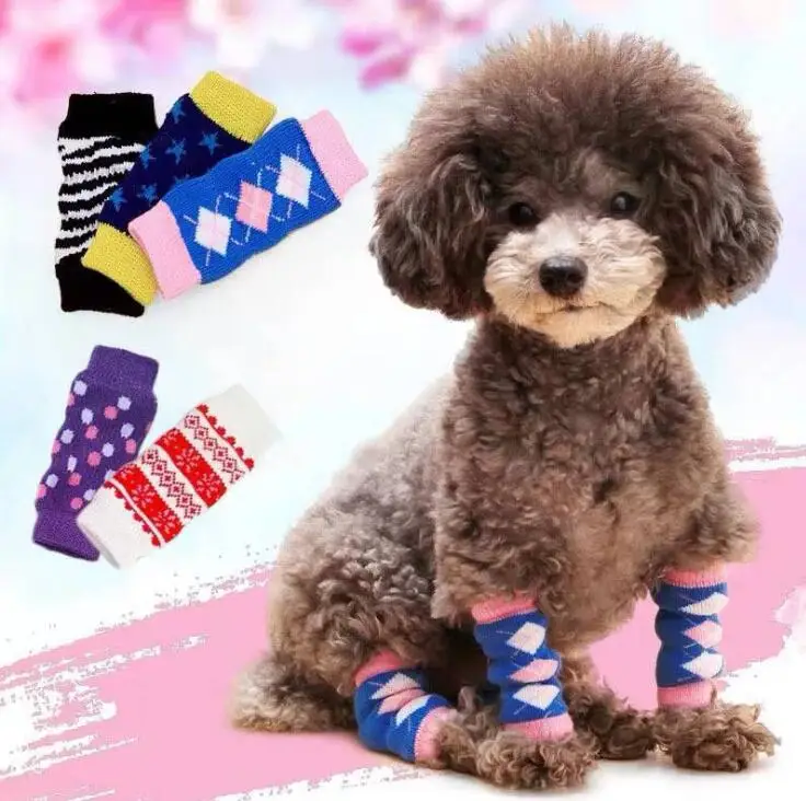 4Pcs/Set New Pet Socks Cover Joint Protection Dog Cat Warm Knee Protector Anti-Skid Leggings leg Winter Warmer Supplies - купить по