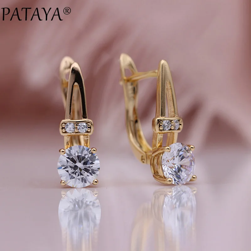 PATAYA новые женские круглые висячие серьги 585 розовое золото натуральный циркон