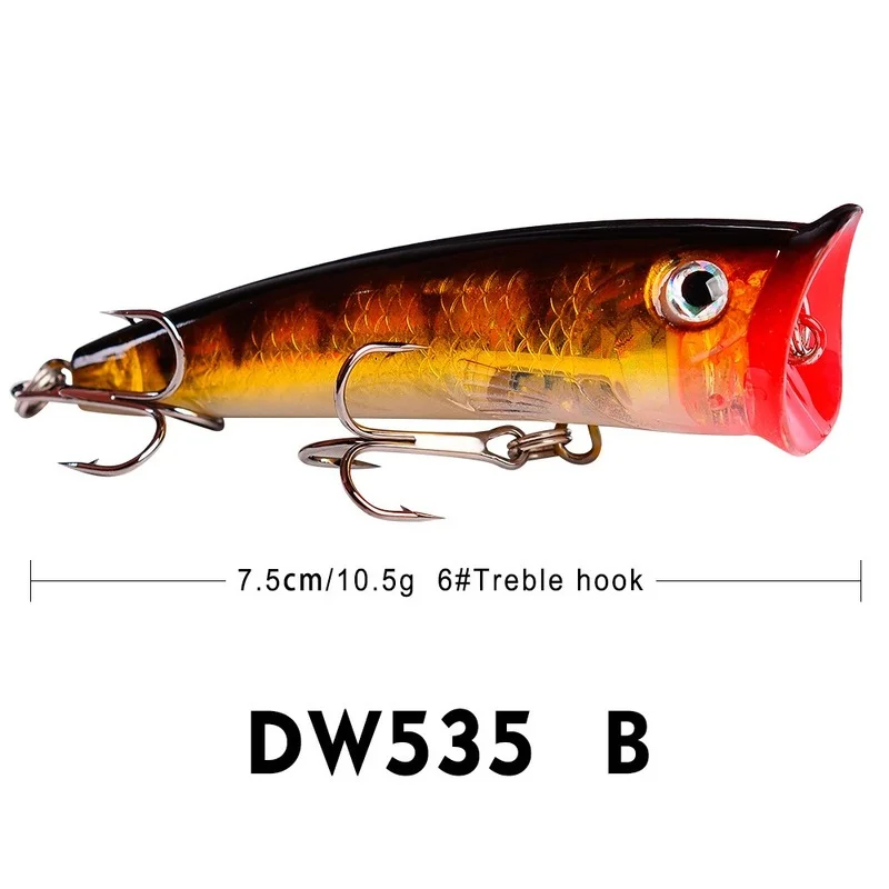 

7.5cm / 10.5g Six-color Floating Water Fishing Bait Bionic Mino Popper Fishing Bait for River Lake Reservoir Pond Stream
