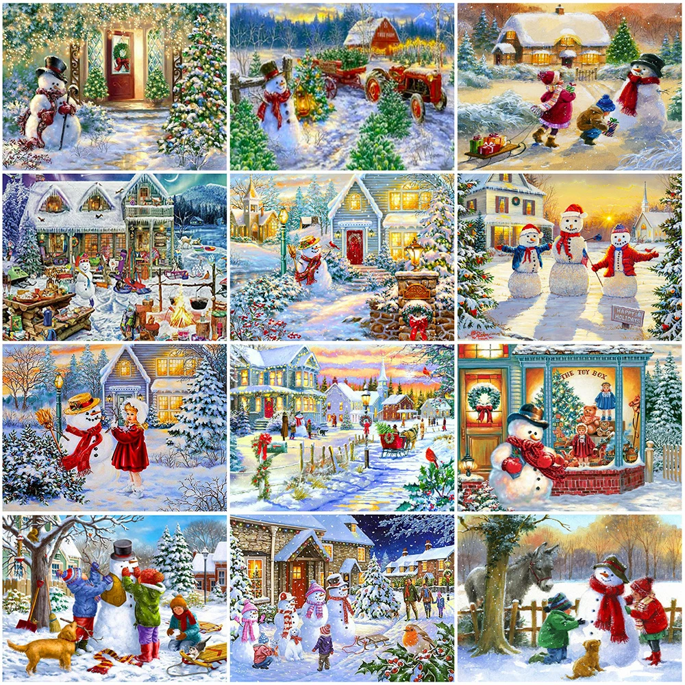 Полный дрель алмазов картина зимнего пейзажа 5D Алмазная вышивка &quotСнеговик&quot