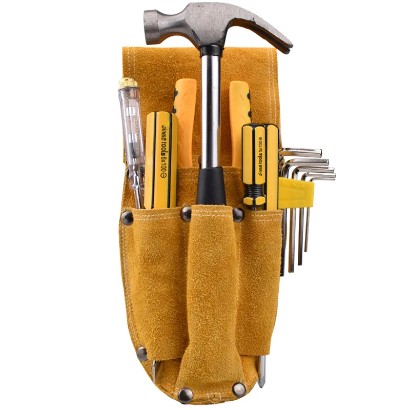 Yellow leather thick wear-resistant electrician tool kit repair home site hardware pliers set multi-function pockets storage Bag