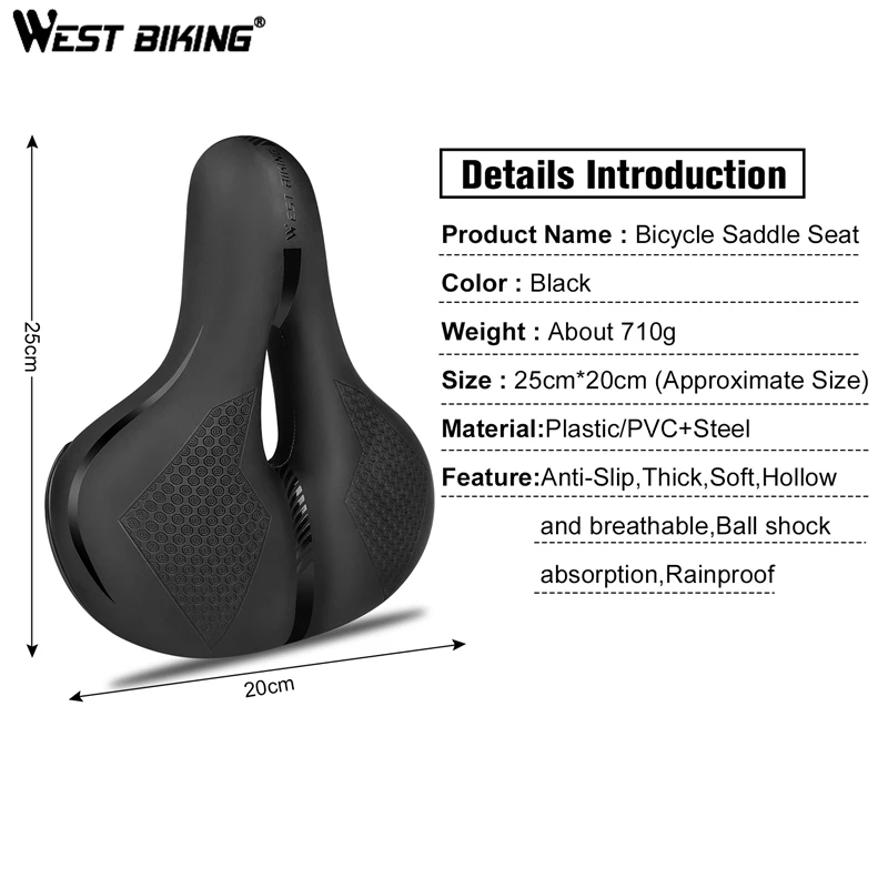 

WEST BIKING Bicycle Saddle MTB Bike Seat Waterproof Soft Seat Cushion Bike Accessories PVC Steel Hollow Wide Cycling Saddles
