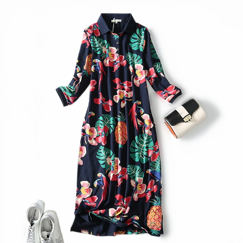 2019 осень и зима новые удобные три четверти рукав стрейч Ананас цветок лацкан выше