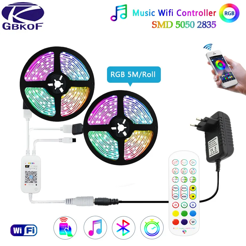 СВЕТОДИОДНАЯ лента SMD 5050 2835 5 м 10 15 водонепроницаемая s музыка Wi Fi 12 В постоянного