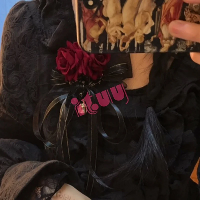 Богиня невесты Лук Кружева Роза KC цепочка из бисера Кулон Готический зажим для