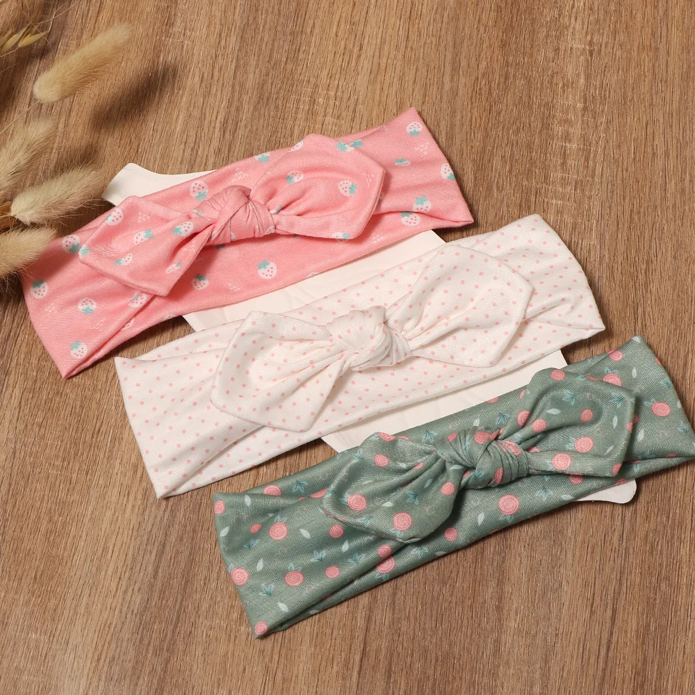 

3pcs/set Baby Strawberry Print Headband Cotton Pink Hairbow for Newborn Toddlers Hairband Sets Bunny Ears Turban for Little Baby